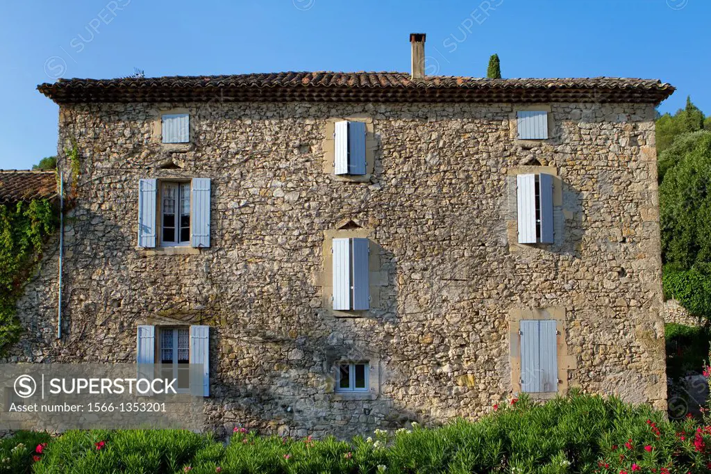 Typical house in Roque-sur-Ceze, labelled The Most Beautiful Villages of France. Gard deparment, Languedoc-Roussillon region. France.