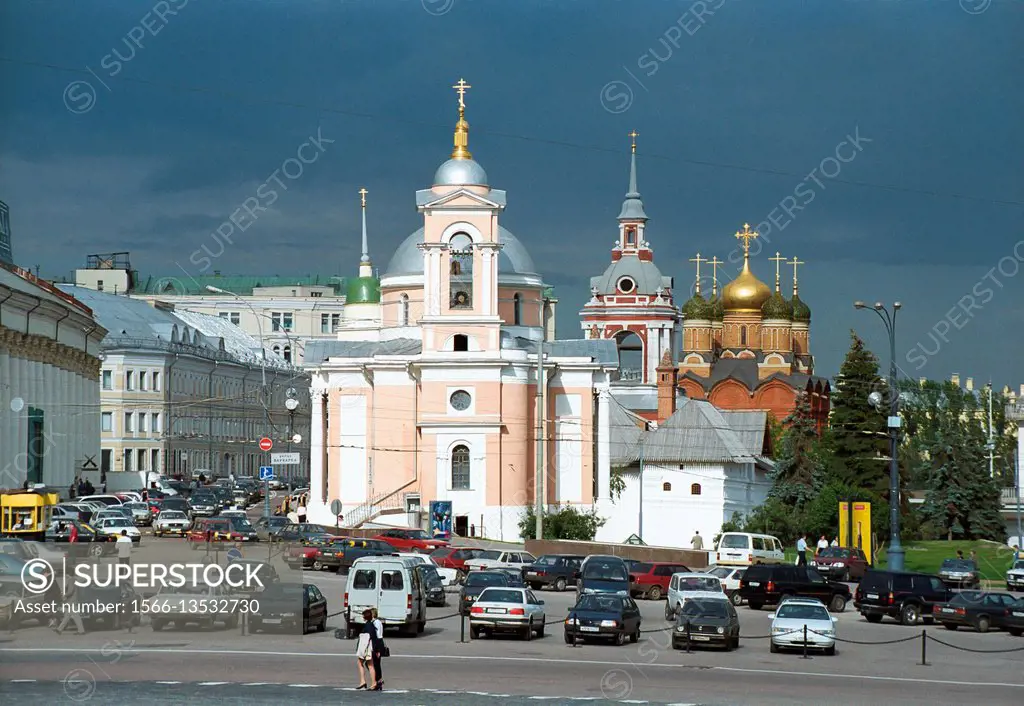Ancient churches on Varvarka street in Moscow.