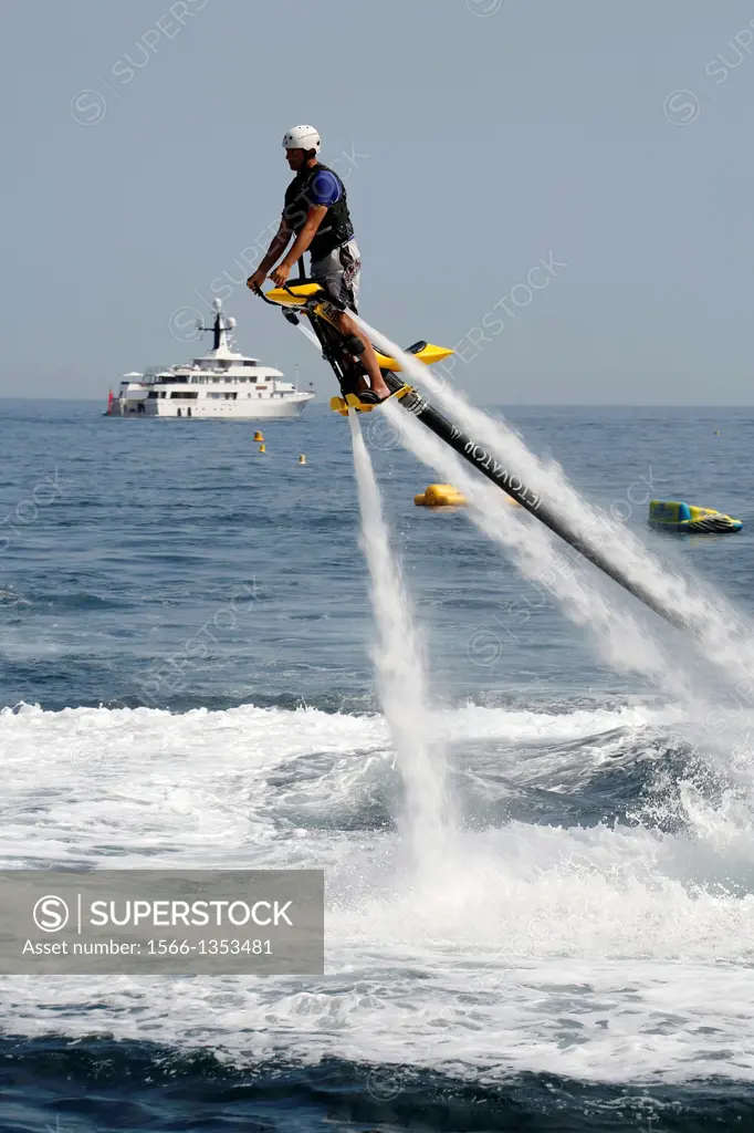Europe, Principality of Monaco, Montecarlo Beach resort and hotel property of SBM (Societe des Bains de Mer), practising the new aquatic sport called ...