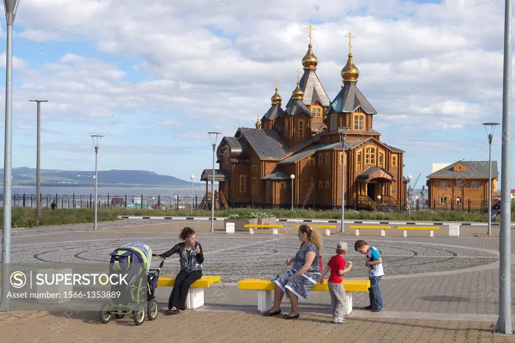 Russia , Chukotka autonomous district , Anadyr , headtown of the district , Holy Trinity Cathedral , the largest wooden church in Russia , build in 20...