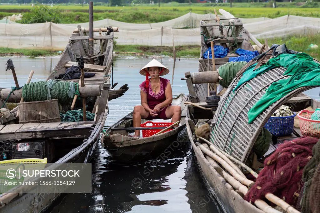 A small fishing village with rustic boats near Da Nang, Vietnam, Asia.