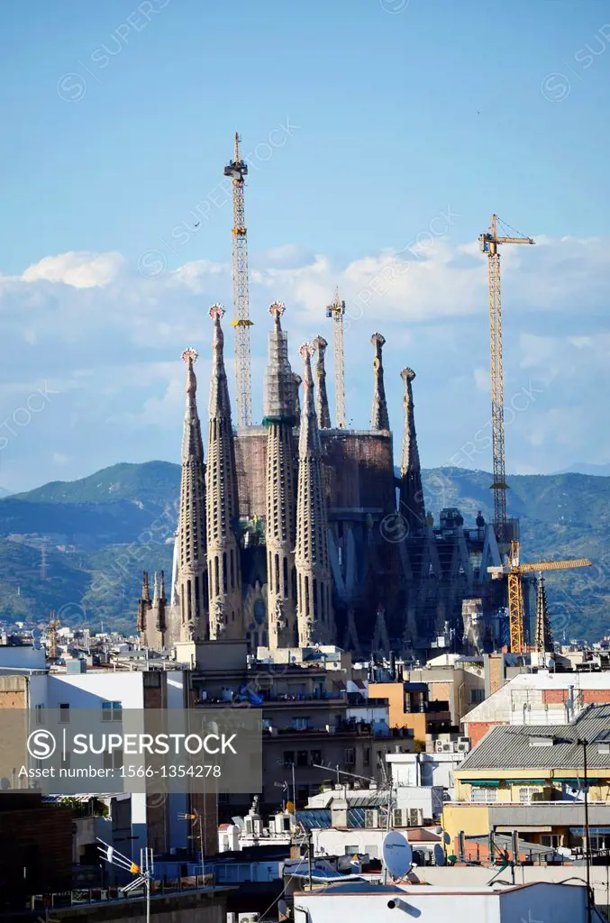 Sagrada Familia Church by Antoni Gaudí. Cityscape. Barcelona, Catalonia, Spain.