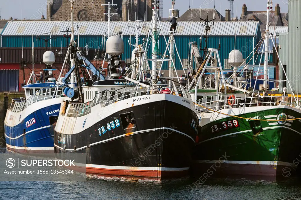Deep sea trawlers at the port of peterhead. N. E. Scotland UK.