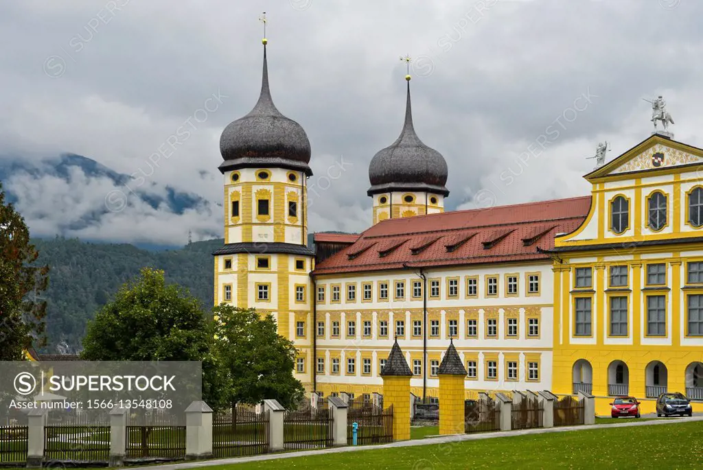 Stams Abbey, Princes. . Wing with onion towers, Stift Stams, Tyrol, Austria.