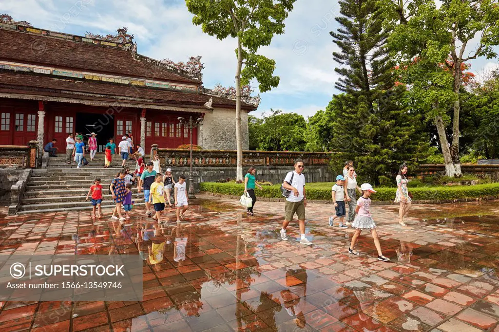 Tourists at the Thai Hoa Palace (Palace of Supreme Harmony). Imperial City, Hue, Vietnam.