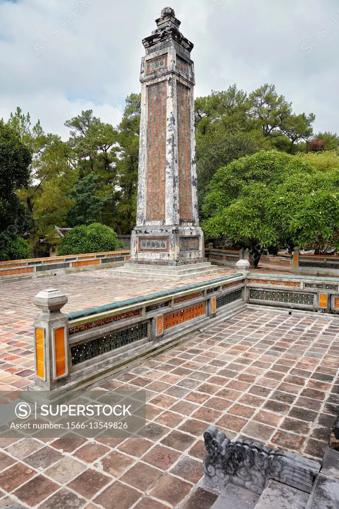 Obelisk at the Stone Stele Pavilion. Tomb of Tu Duc, Hue, Vietnam.