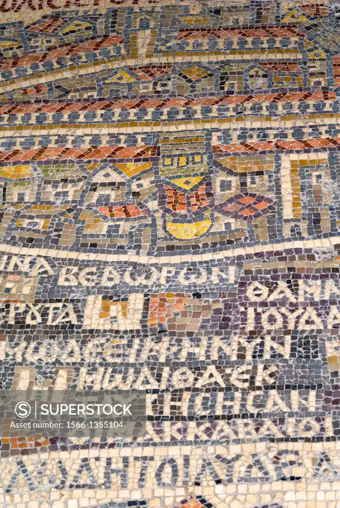 Mosaics, Palestinian Map, St.George Orthodox Cristian Church, Madaba, Jordan, Middle East.