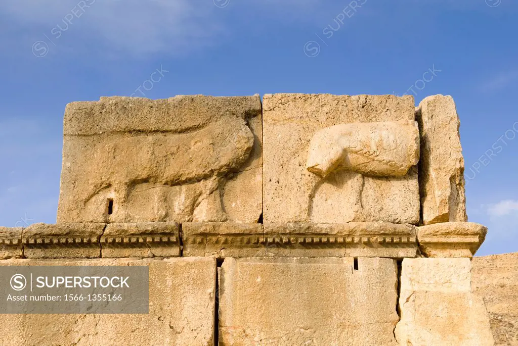 Lions, Qasr Iraq El Amir or Qasr Al Abd, Fortress of Servant, Wadi as Sir, Jordan, Middle East.