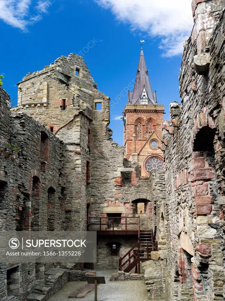 Kirkwall, the capital of the Orkney Islands, part of the Northern Isles of Scotland. Bishop's Palace in the center of Kirkwall, built in the 12th cent...