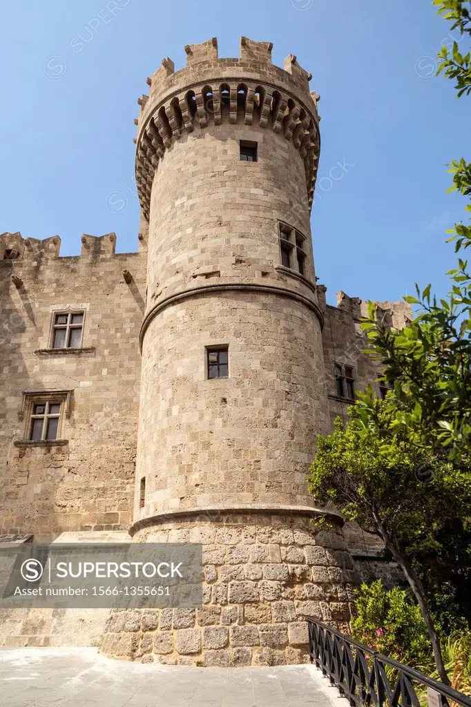 A tower of the Palace of the Grand Master of the Knights of Rhodes, Rhodes old town, Rhodes, Greece.