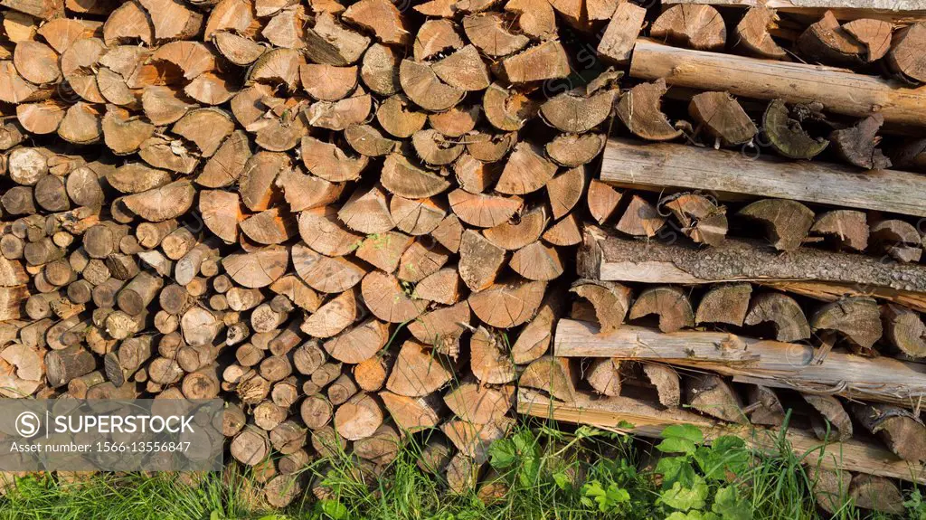 Upper Carniola, Slovenia. Stack of chopped wood. Preparation for winter.