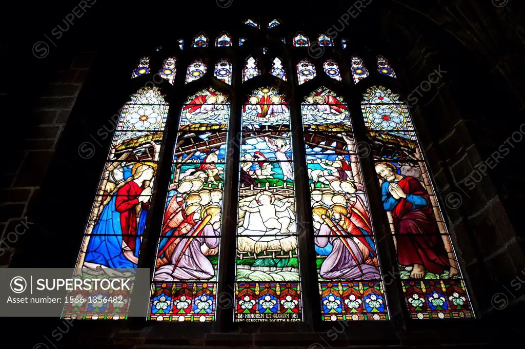 The Nativity Window in the Chapel of St Werburgh, by Michael Connor (1853), Chester Cathedral, Chester, UK.