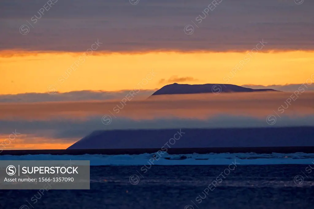 Russia , Chukotka autonomous district , Wrangel island , Pack ice at sunset.