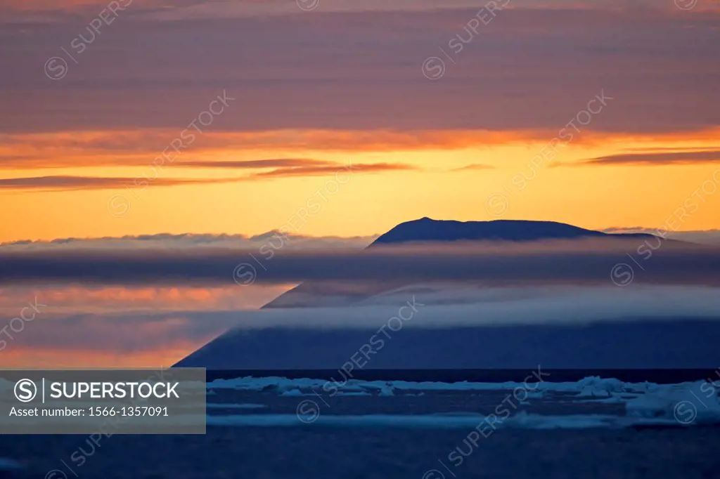 Russia , Chukotka autonomous district , Wrangel island , Pack ice at sunset.