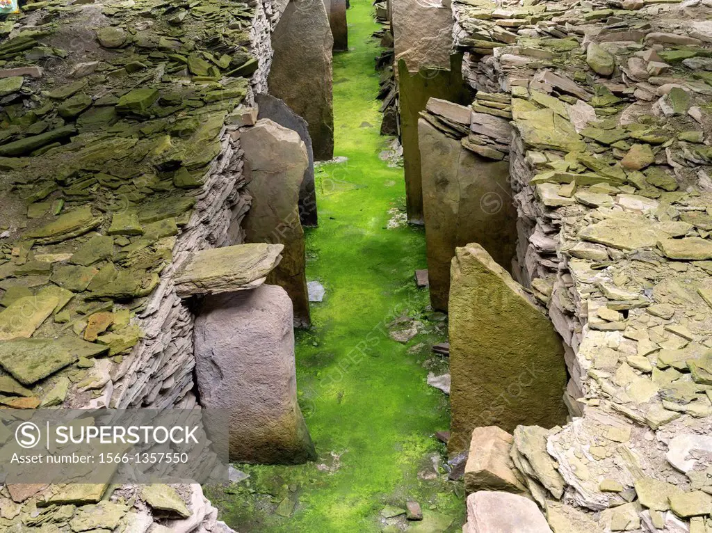 Midhowe Chambered Cairn a neolithic chambered cairn of the Orkney-Cromarty type on the island of Rousay in the Orkney Islands. The huge monument is pr...