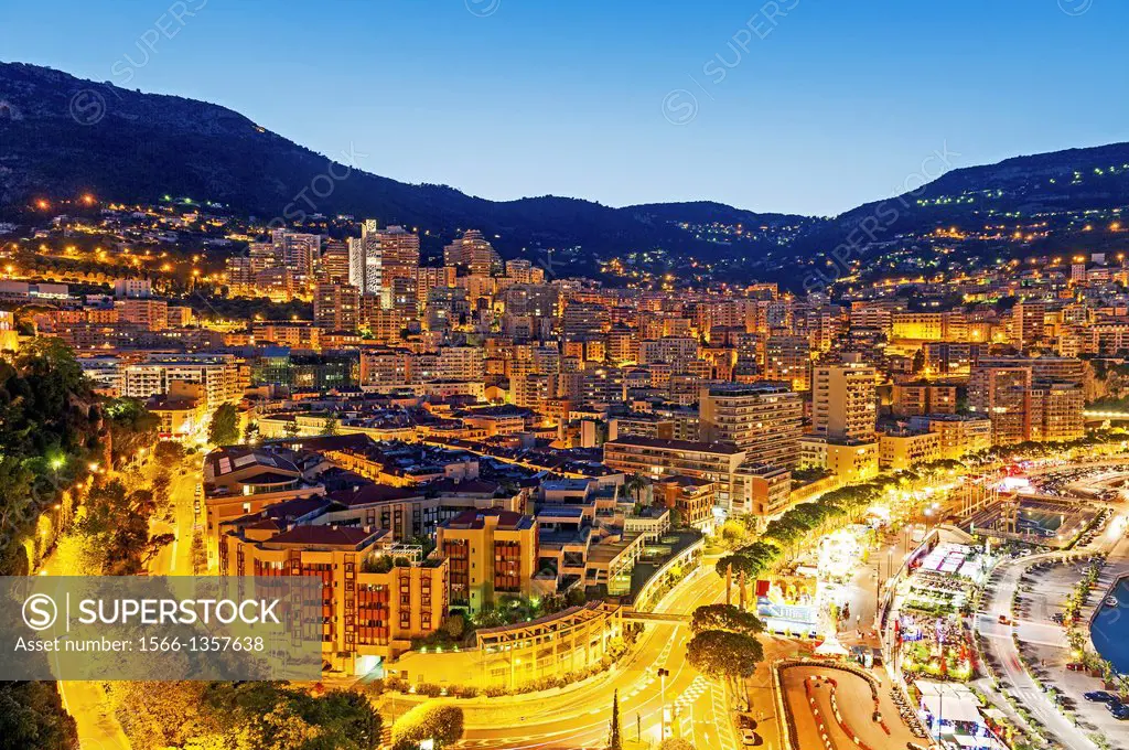 Principality of Monaco, Monte Carlo. Condamine area at night.