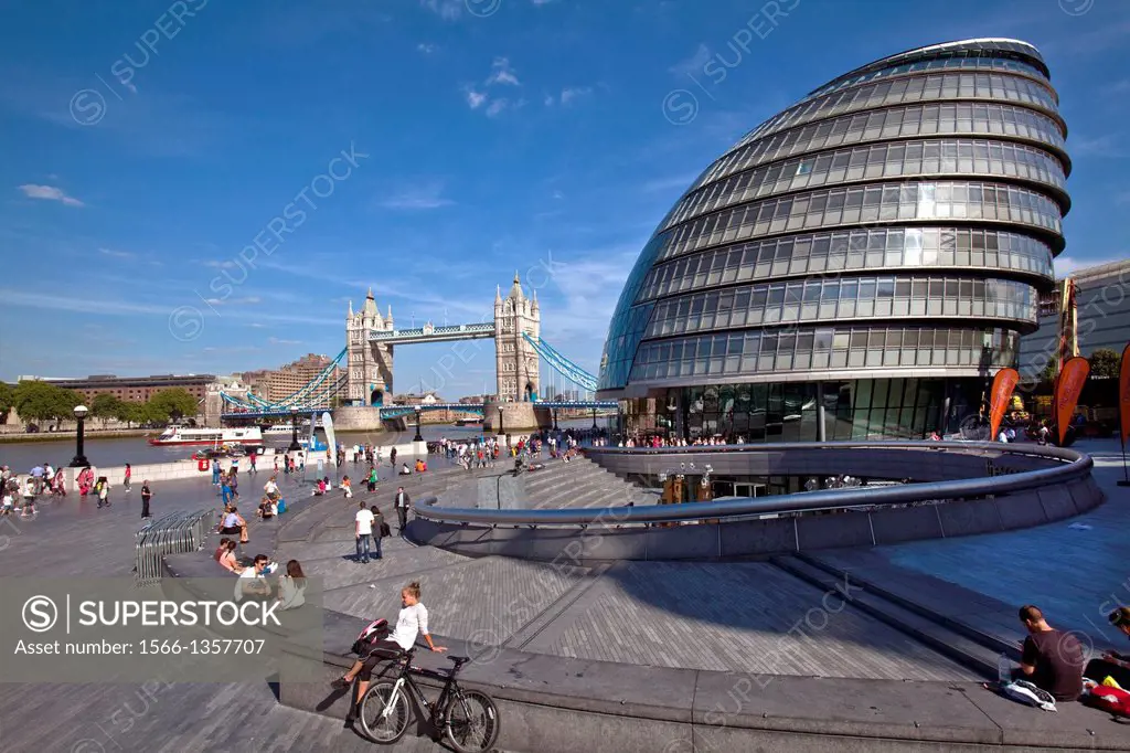 The London Assembly Building and Tower Bridge, London, England.1015