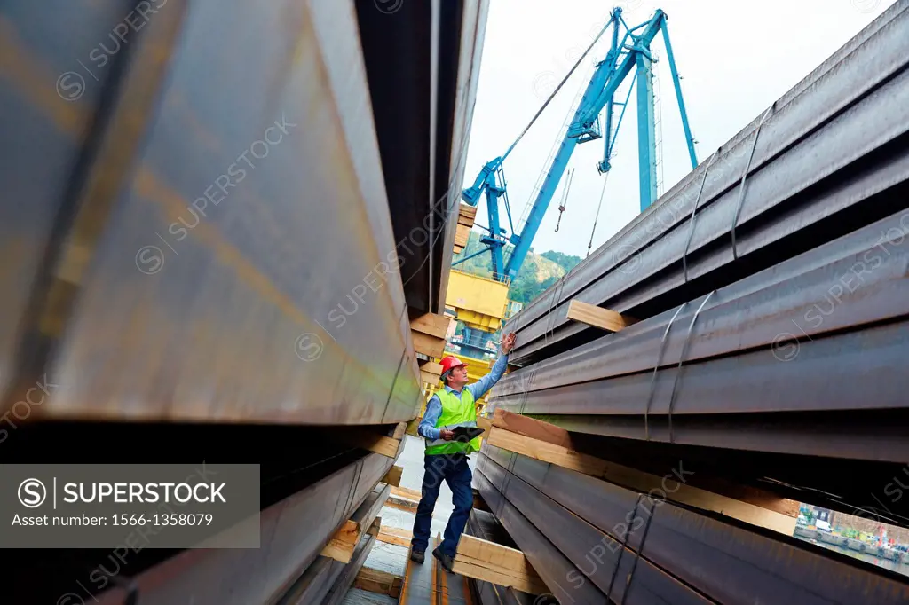 Steel Girders, Siderurgical products, Pasajes Port, Gipuzkoa, Basque Country, Spain.