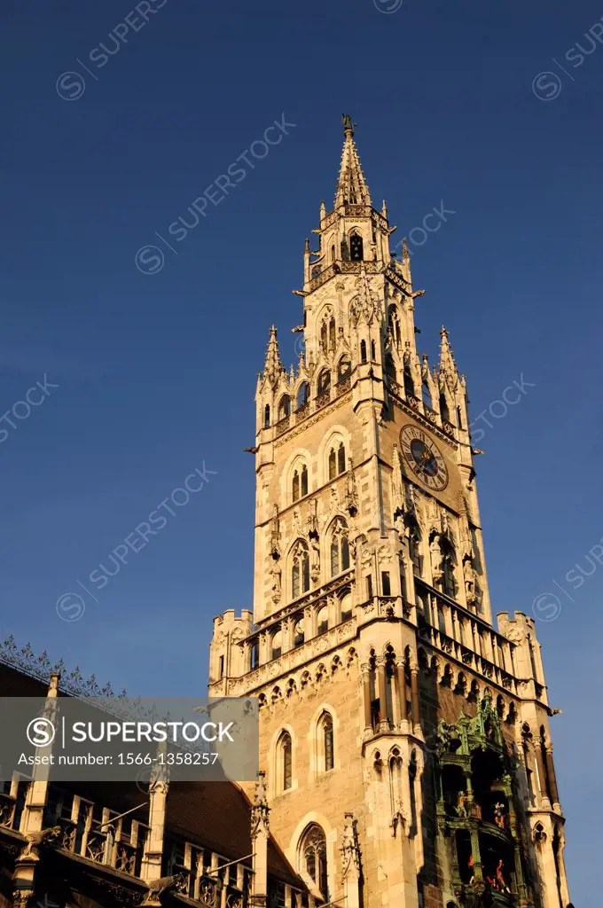 View of the tower of the Town Hall in Munich