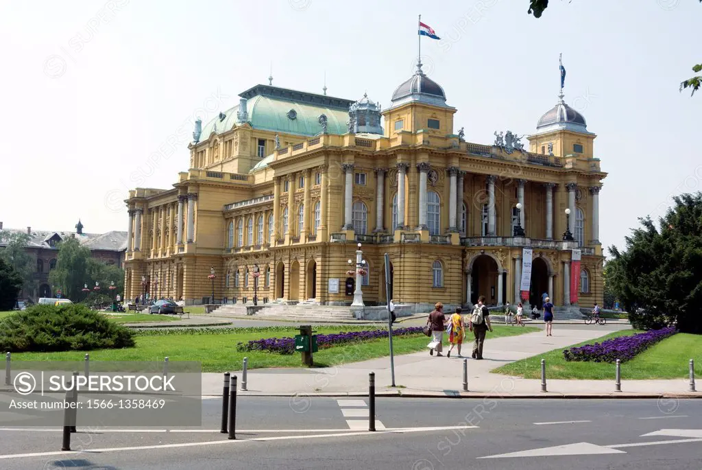 Croatian National Theatre building on MArshal Tito square, Zagreb, city center, Croatia, Europe.