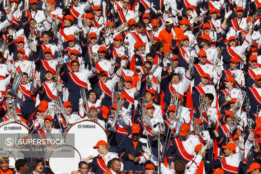 Oct 15, 2011; Charlottesville VA, USA; The Virginia Cavaliers band celebrates in the stands after a touchdown against the Georgia Tech Yellow Jackets ...