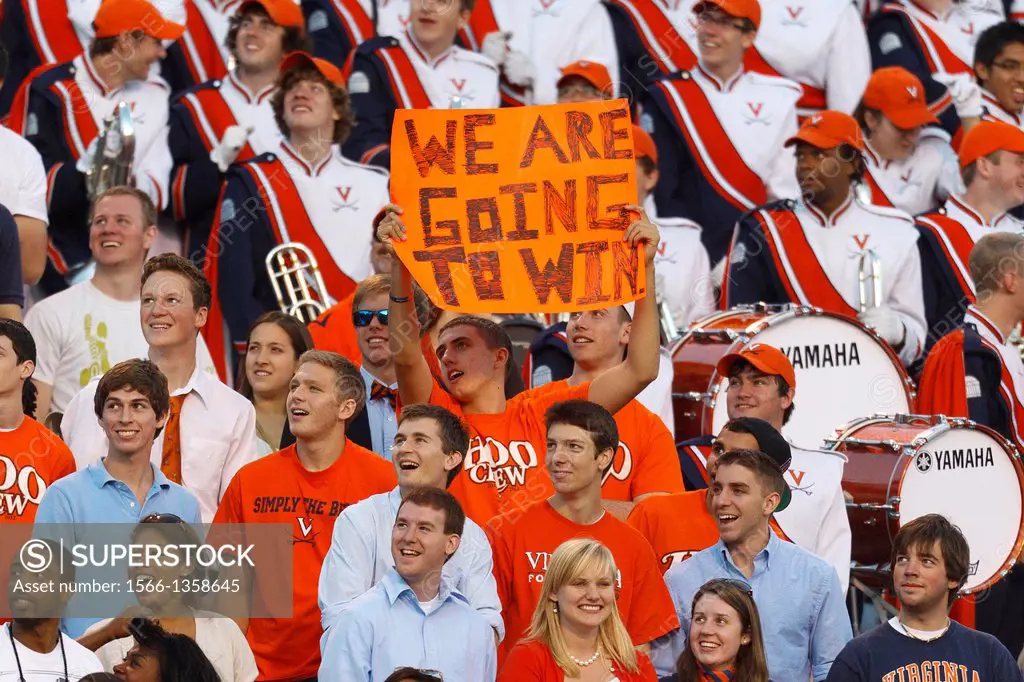 Oct 15, 2011; Charlottesville VA, USA; A Virginia Cavaliers fan holds up a sign during the fourth quarter against the Georgia Tech Yellow Jackets at S...