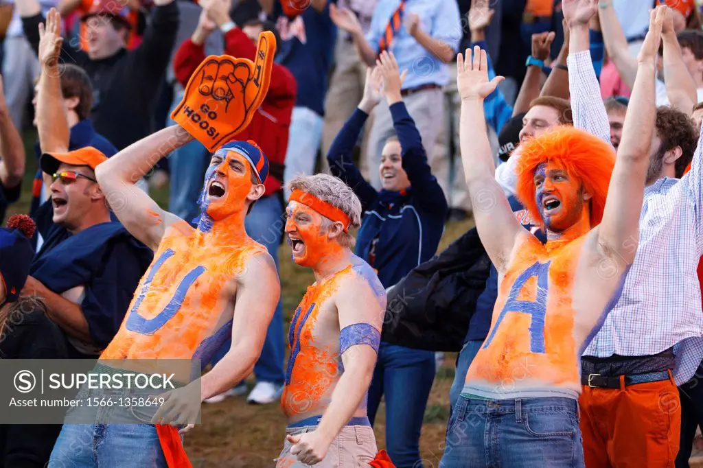Oct 22, 2011; Charlottesville VA, USA; Virginia Cavaliers wearing body paint in the stands against the North Carolina State Wolfpack during the third ...
