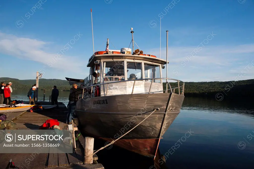 Passengers board the Voyageur II for passage to Isle Royale National Park at Grand Portage, Minnesota, United States of America.