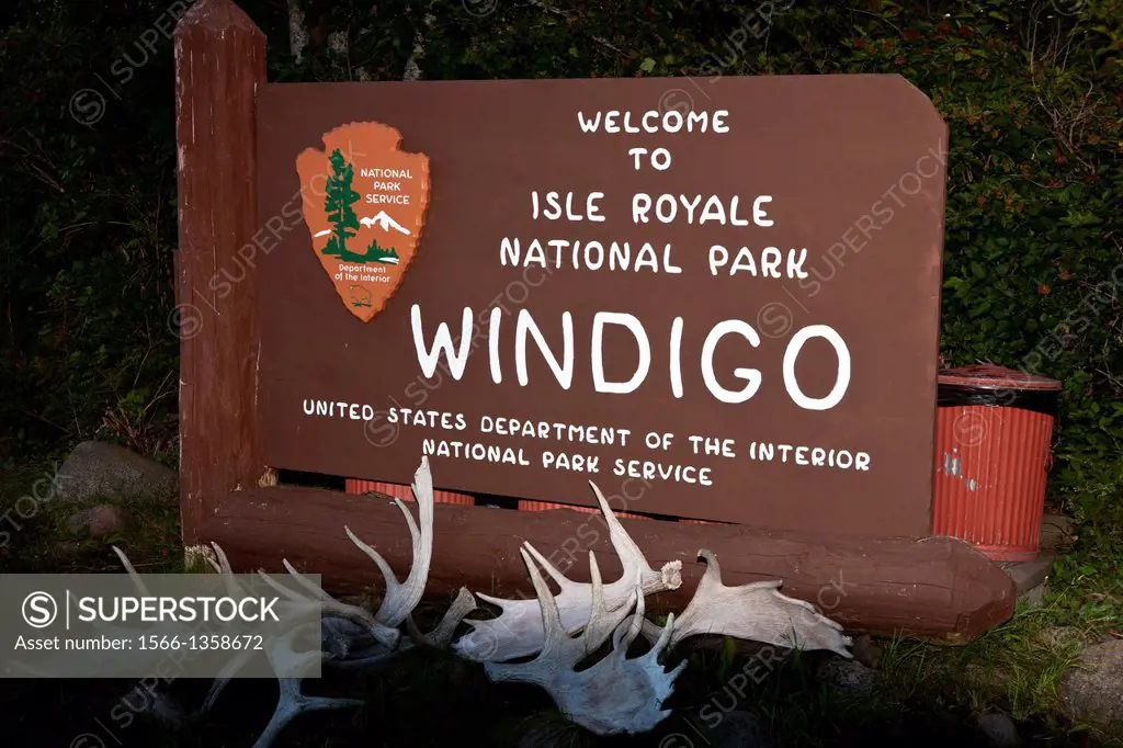 National Park Service welcome sign at Windigo, Isle Royale National Park, Michigan, United States of America.