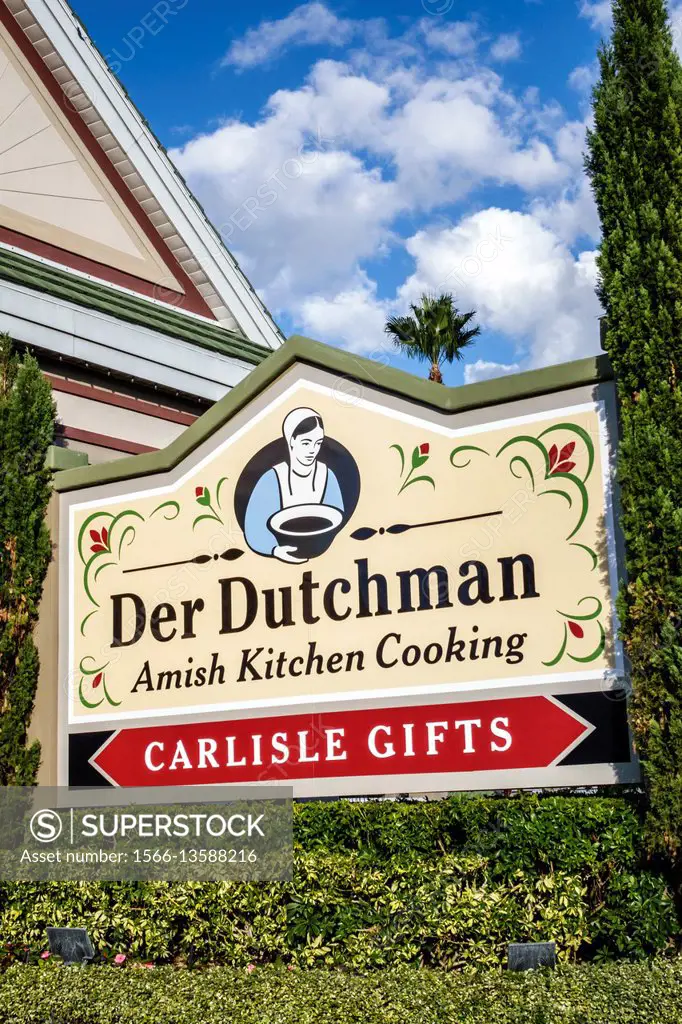 Florida, Sarasota, Pinecraft, Amish community, sign, Der Dutchman Amish Kitchen Cooking, restaurant,
