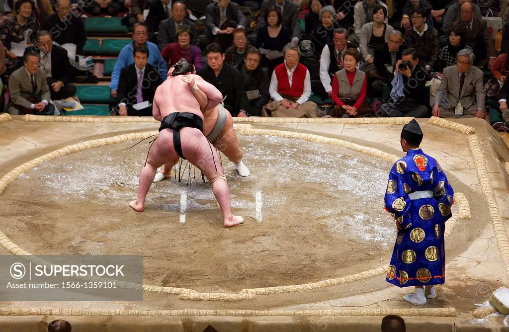 Sumo tournament in Ryogoku kokugikan stadium,Tokyo city, Japan.