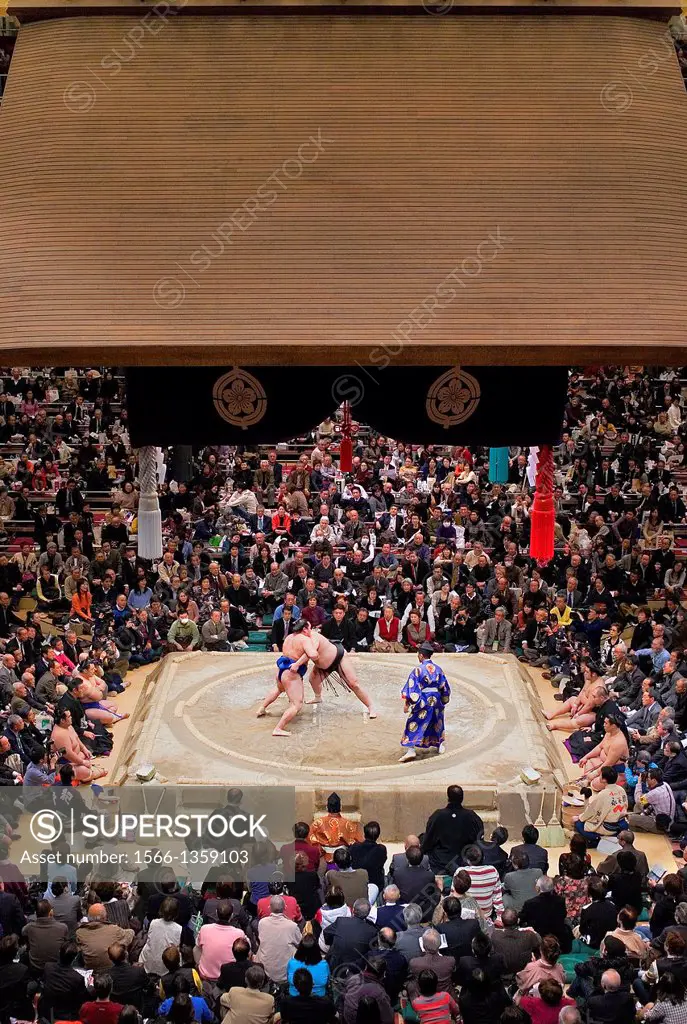 Sumo tournament in Ryogoku kokugikan stadium,Tokyo city, Japan.