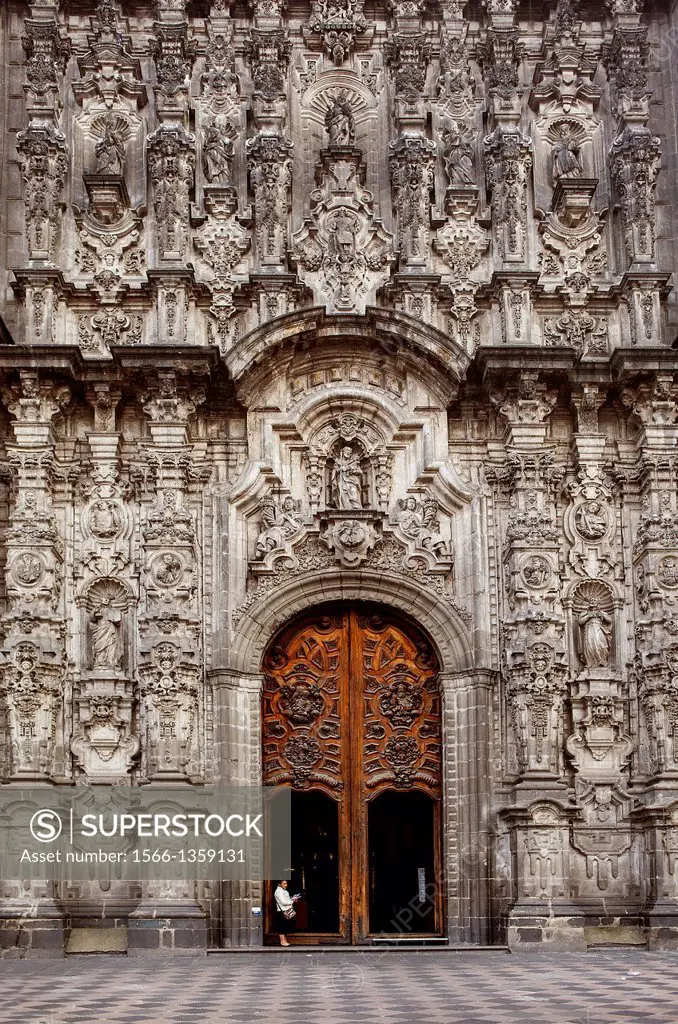 Facade of Sagrario church, in Metropolitan Cathedral, in Plaza de la Constitución, El Zocola, Zocola Square, Mexico City, Mexico.