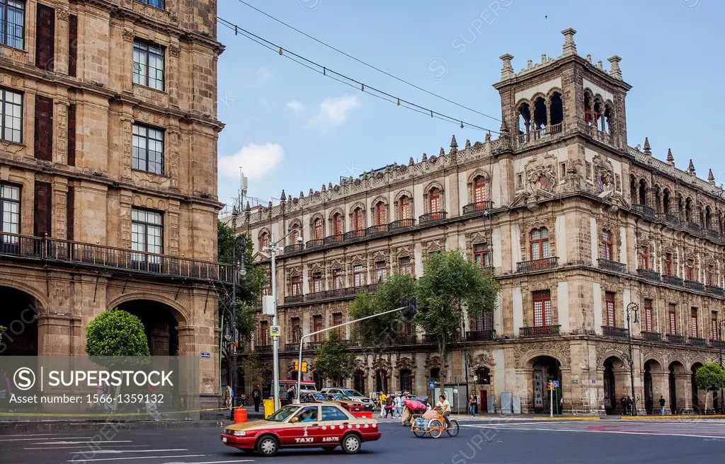 Government Building of Mexico City at left and Old City Hall at right , in Plaza de la Constitución, El Zocalo, Zocalo Square, Mexico City, Mexico.