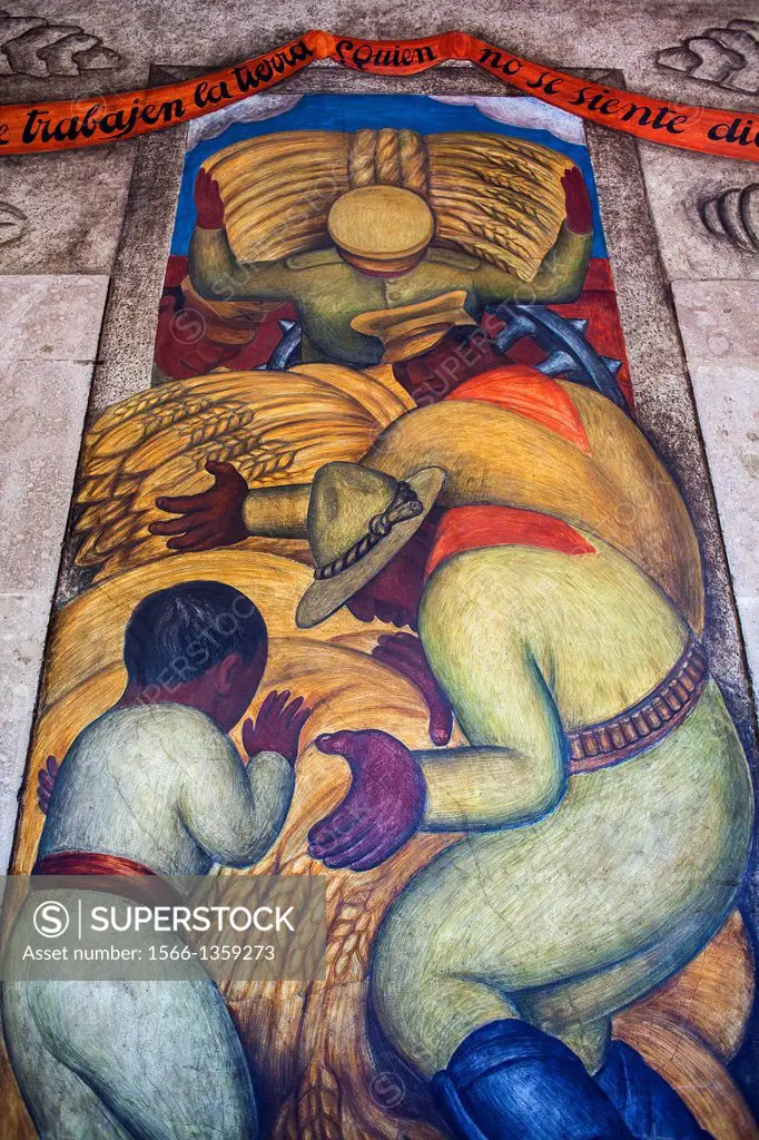 The threshing floor by Diego Rivera, at SEP (Secretaria de Educacion Publica),Secretariat of Public Education, Mexico City, Mexico.