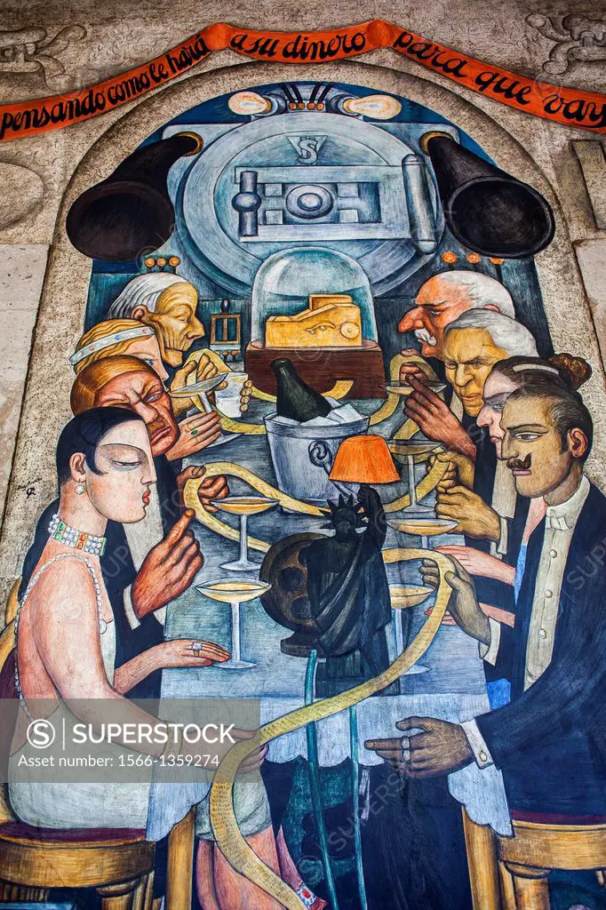 Wall street banquet by Diego Rivera, at SEP (Secretaria de Educacion Publica),Secretariat of Public Education, Mexico City, Mexico.