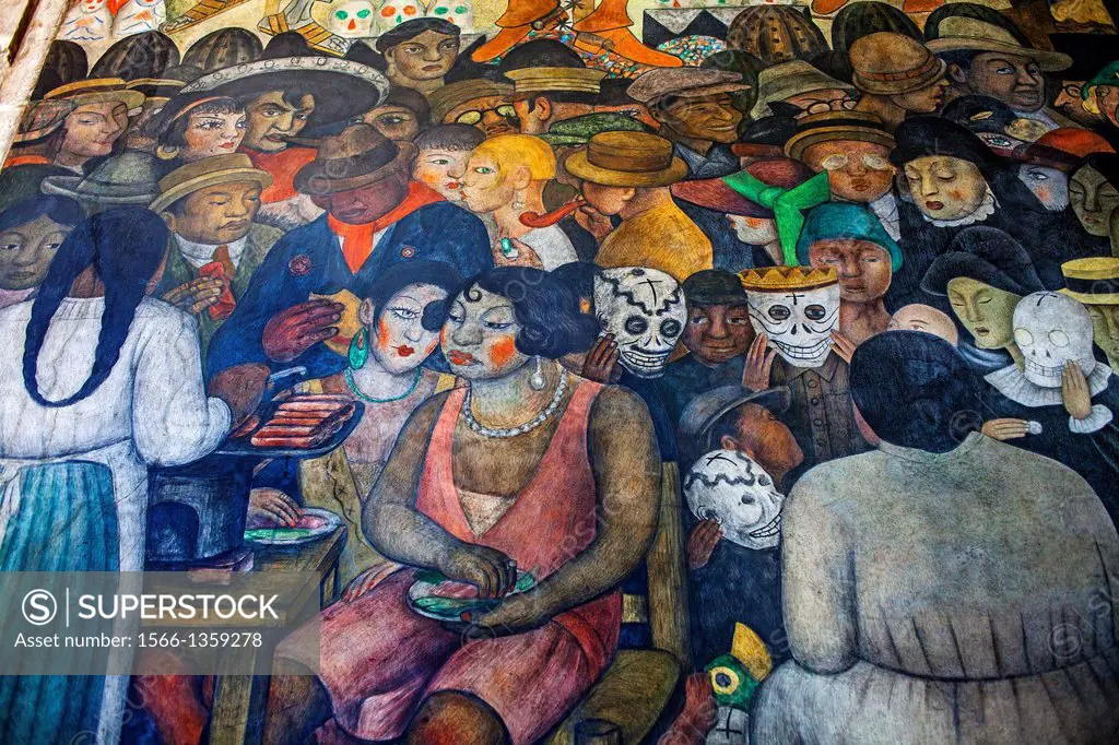 Day of the dead by Diego Rivera, at SEP (Secretaria de Educacion Publica),Secretariat of Public Education, Mexico City, Mexico.