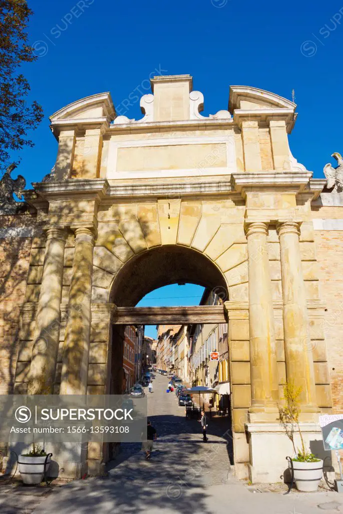 Gate to upper town, Urbino, Marche, Italy.