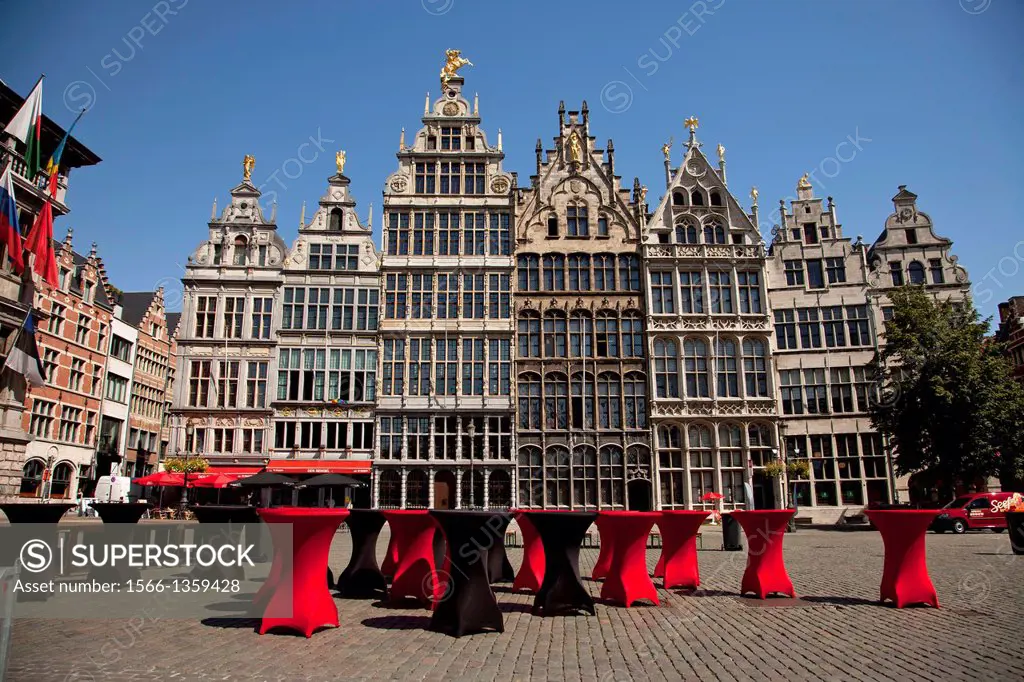 16th-century Guildhouses at the market square Grote Markt in Antwerp, Belgium, Europe.