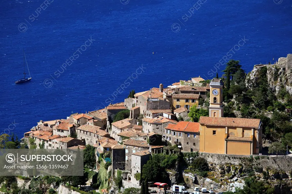 The medieval coastal perched village of Eze, Alpes-Maritimes, French Riviera, Côte d'Azur, France.