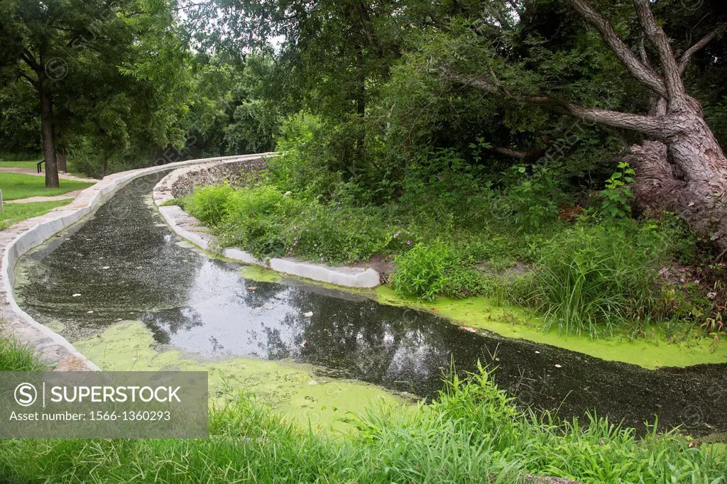 San Antonio, Texas - An acequia, or irrigation canal, at Mission Espada in San Antonio Missions National Historical Park. Mission Espada is one of a c...