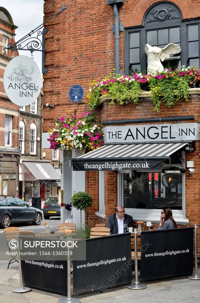 The Angel Inn pub in Highgate Village, London, UK.