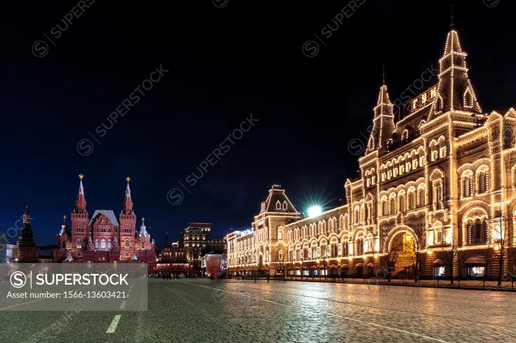 Russia, Moscow, Red square at night.