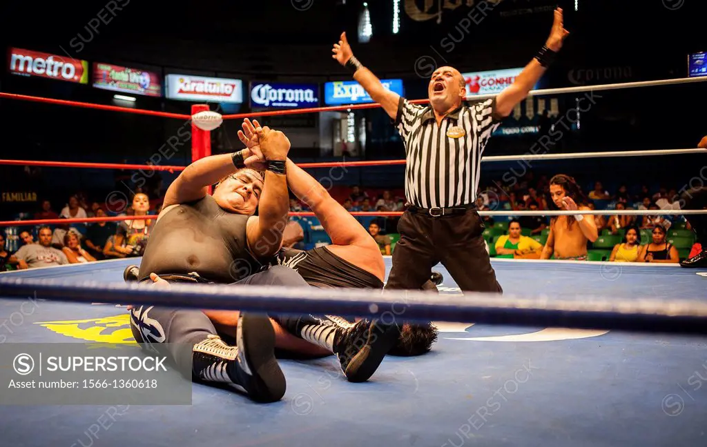 Wrestlers perform in a Lucha Libre event in Guadalajara Arena Coliseo,Guadalajara, Jalisco, Mexico.