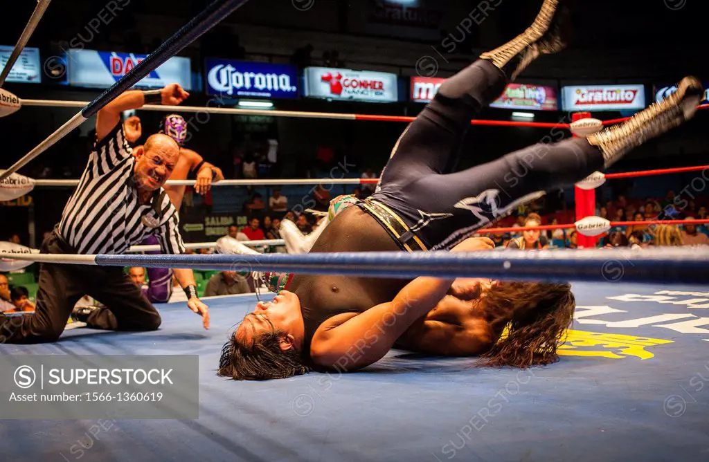 Wrestlers perform in a Lucha Libre event in Guadalajara Arena Coliseo,Guadalajara, Jalisco, Mexico.