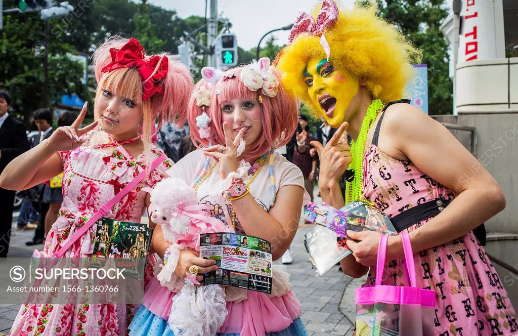 Young and eccentric trendy people in Takeshita Dori.Tokyo city, Japan, Asia.