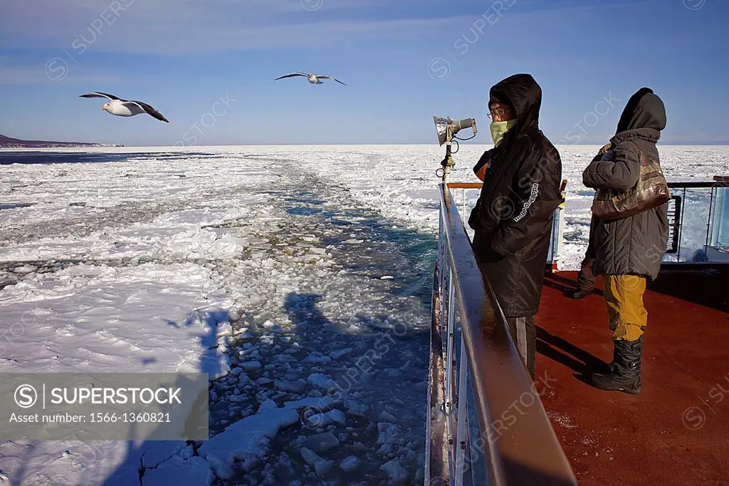 Frozen sea from sightseeing icebreaker, Aurora ship 1,Abashiri, Hokkaido,Japan.