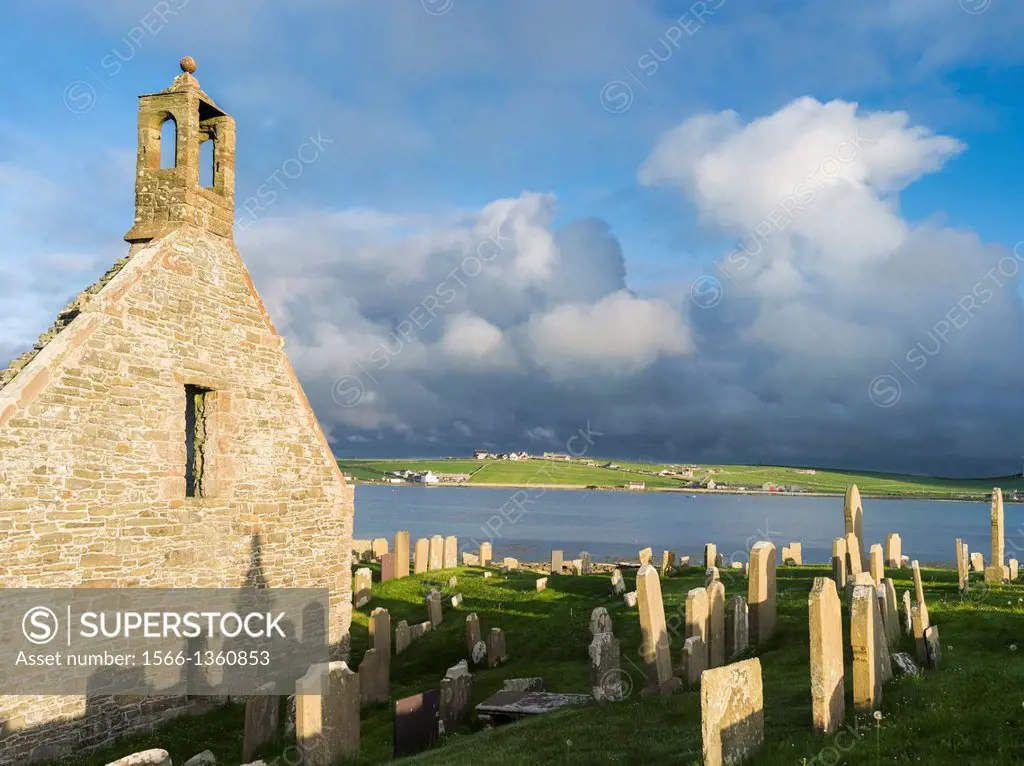Pierowall the main village on Westray, a small island in the Orkney archipelago. St. Mary s medieval Parish Church. europe, central europe, northern e...