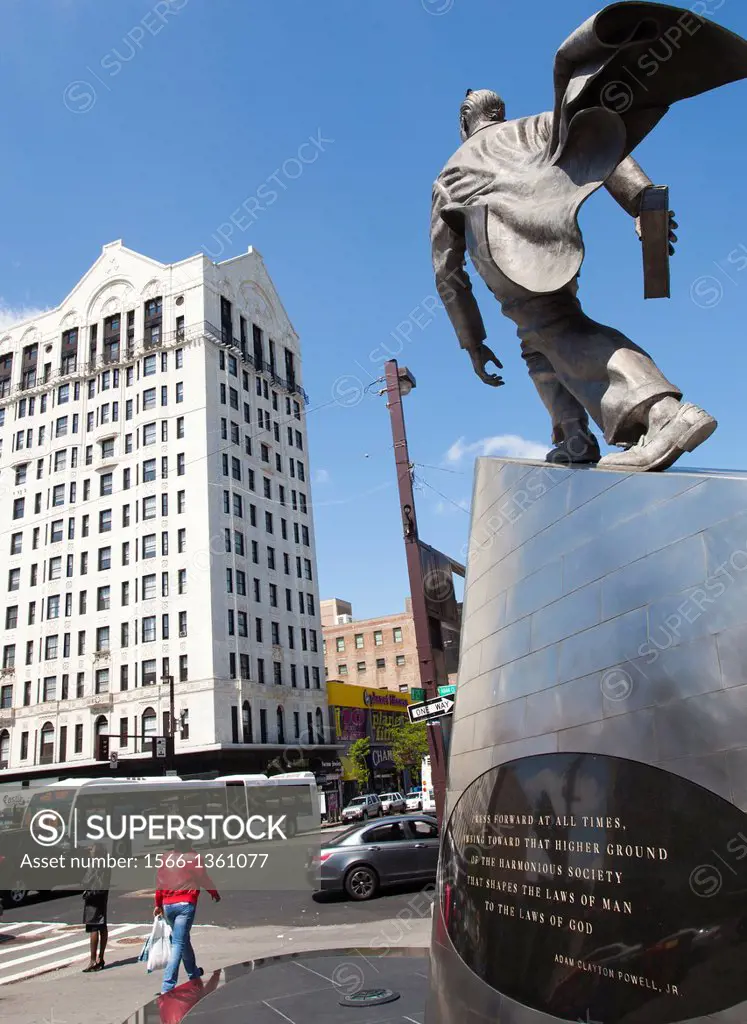 Monument by Branly Cadet in honour of the black Harlem civil rights leader Adam Clayton Powell Jr., 125th Street, Harlem, New York City, New York, USA...