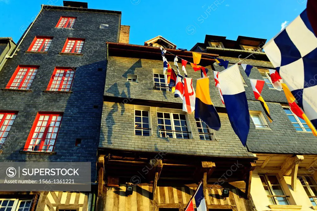 Old residential houses, Vieux Bassin, Honfleur, Calvados, Normandy, France